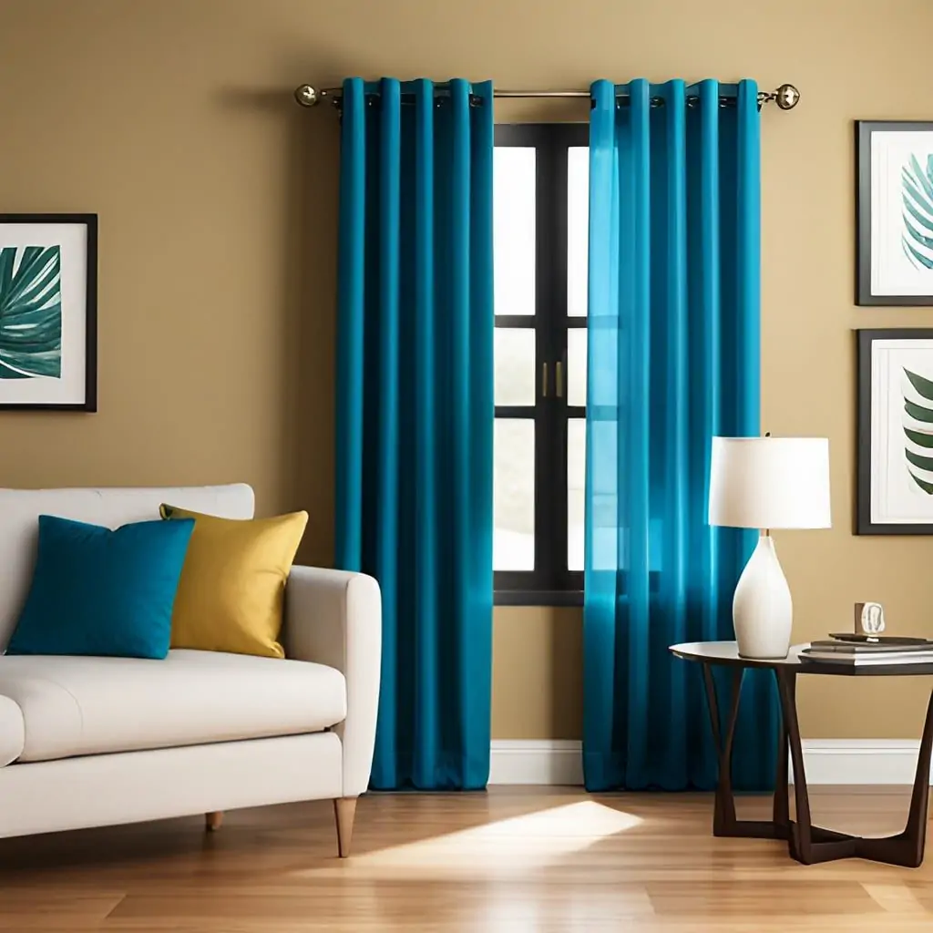 Blue color Curtains for  beige walls