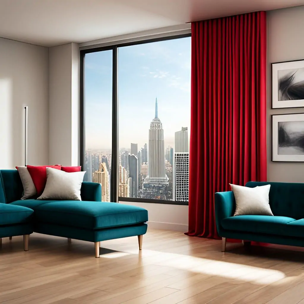 Red color Curtains for  beige color walls